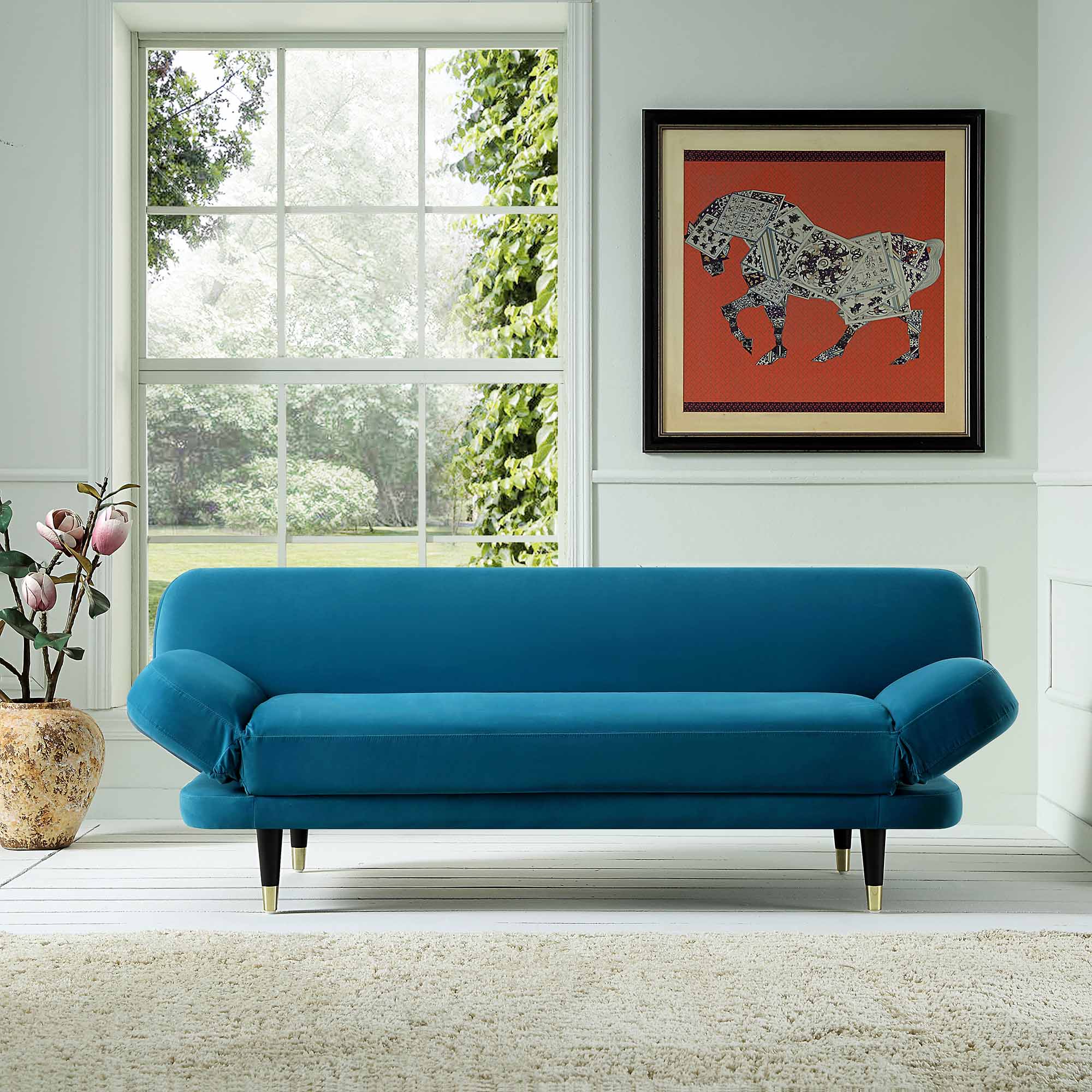 2-Seater Sofa Bed, Teal Velvet
