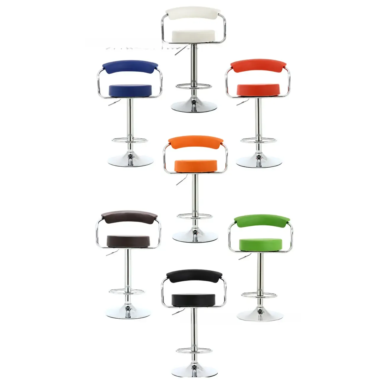 Modern Chrome Leather Ergonomic Adjustable Bar Stool