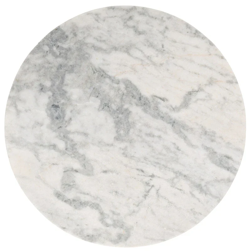 Round Marble Top Coffee Table with Acacia Wood Legs – White/Natural / White/Black