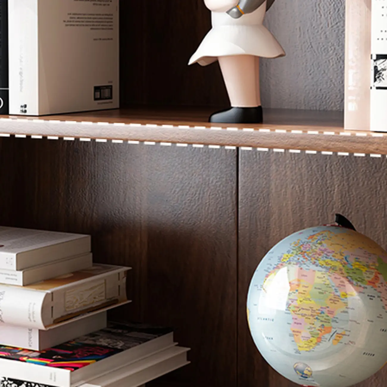 Traditional Brown Pecan Wood Bookcase with Drawers