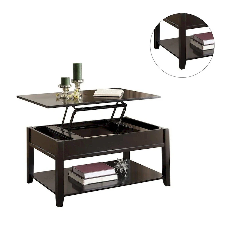 Wooden Coffee Table with Lift Top in Black