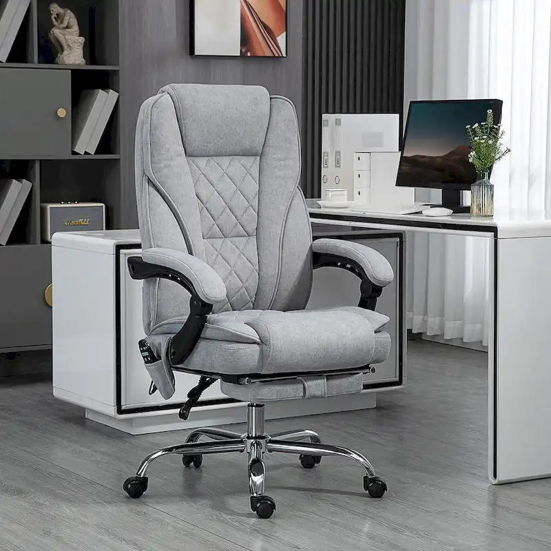 Vinsetto Massage Office Chair with 6 Vibration Points, Swivel Desk Chair with Adjustable Height and Footrest, Gray
