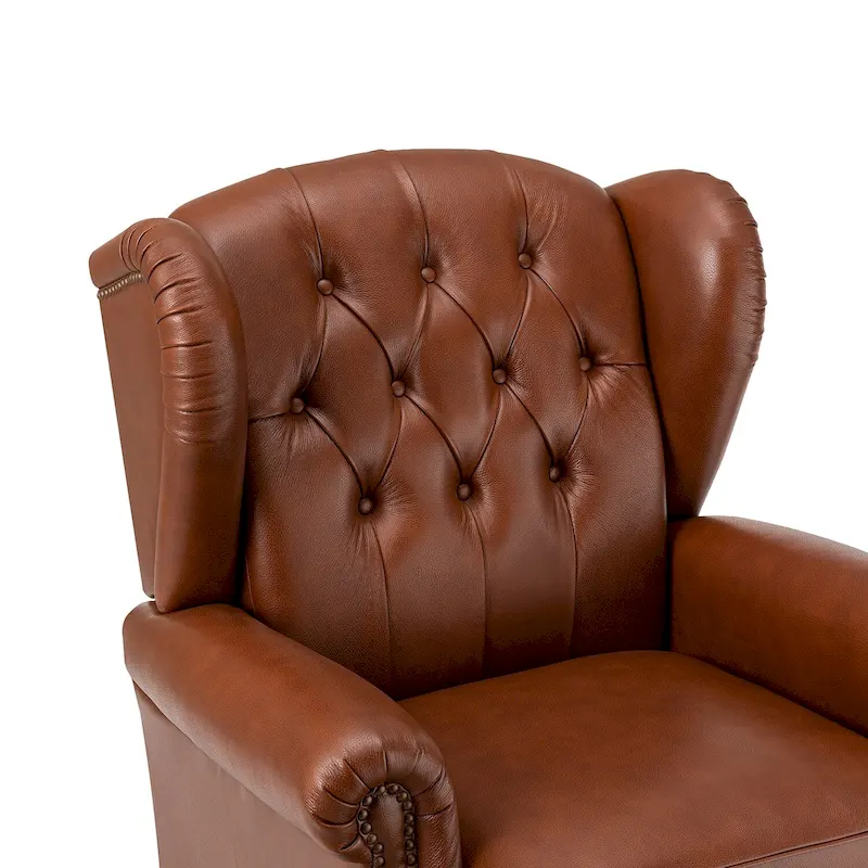 Brown Genuine Leather Wingback Armchair with Nailhead Trim, Set of 2, 1-Person