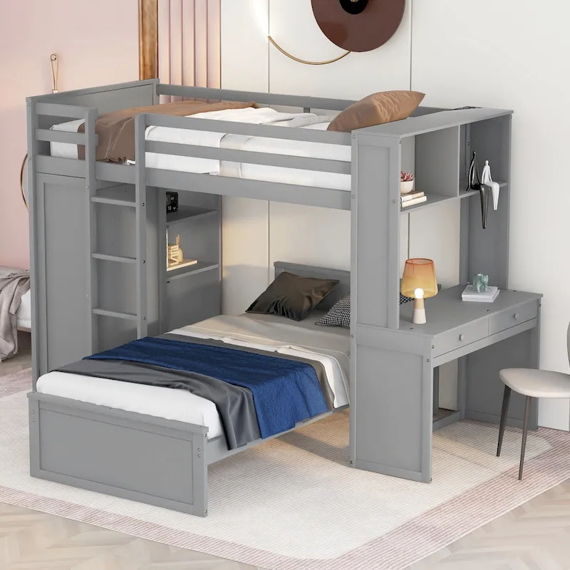 Twin over Twin Pine Loft Bed with Stand-alone