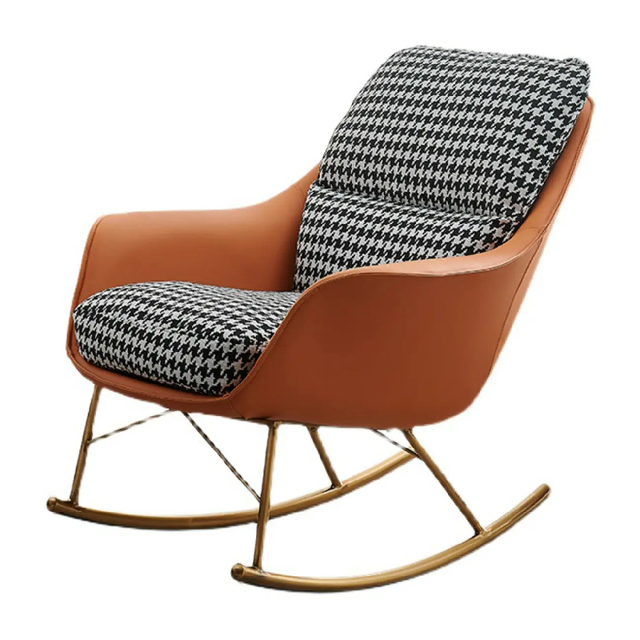 Houndstooth Upholstered Rocking Chair with Track Arm