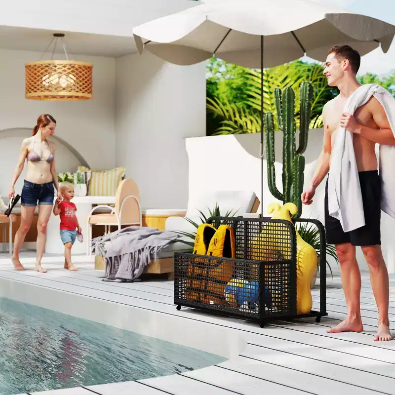 Pool Float Storage, Pool Caddy, with Wheels, 43.25 L x 22.5 W x 28 H, Dark Gray