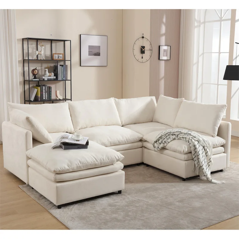 Modern Upholstered Sectional Sofa with Chaise Lounge
