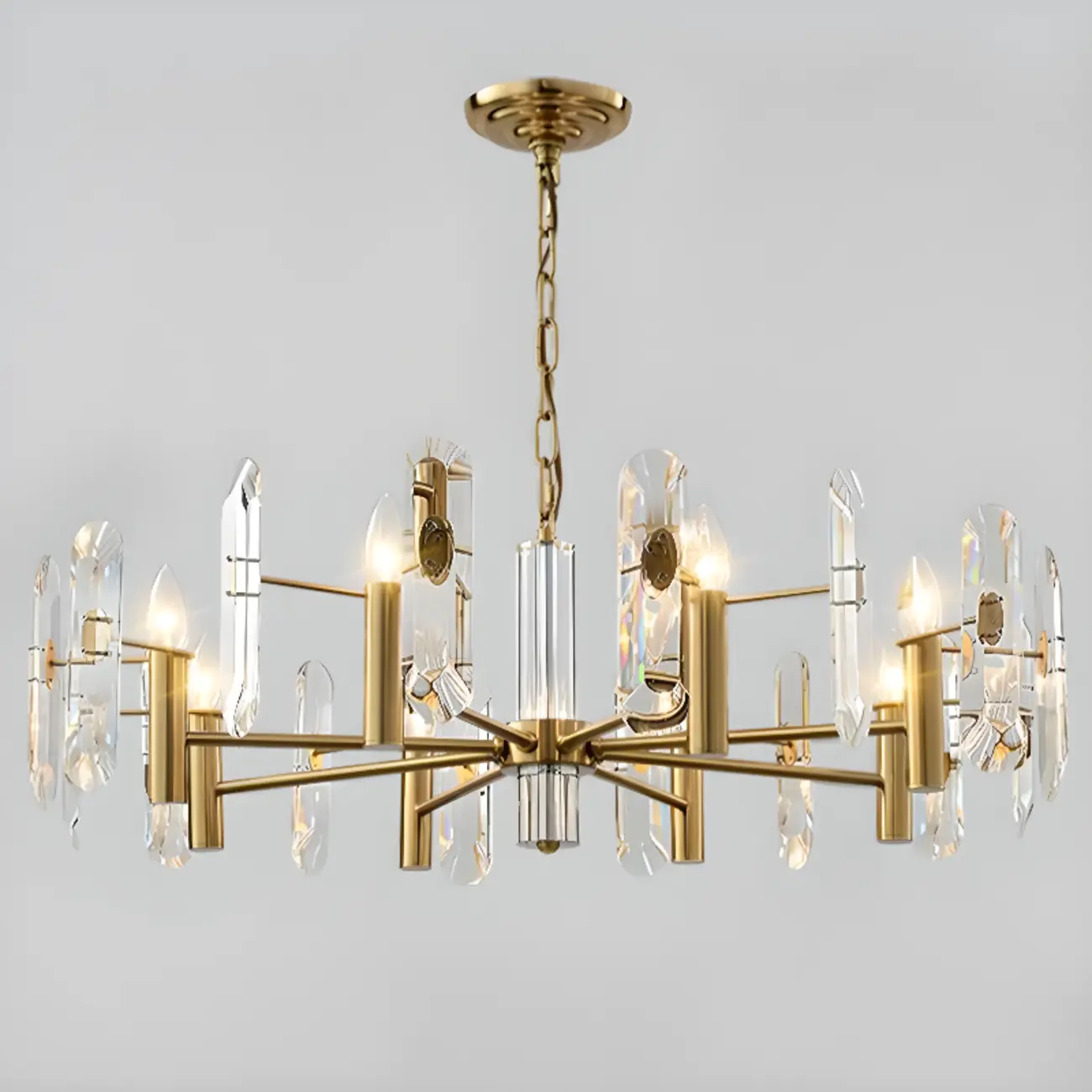 Geometric Gold Metal Clear Crystal Sputnik Chandelier