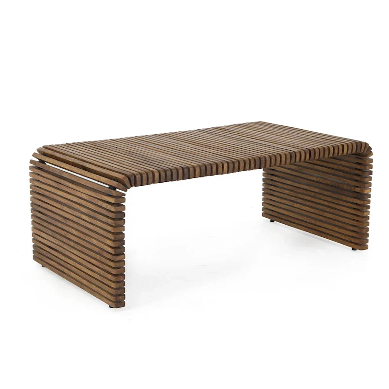 26-Inch Brown Solid Wood Striped Coffee Table