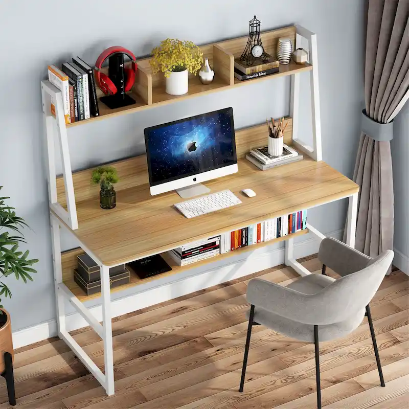 47 Inches Computer Desk with Hutch and Bookshelf
