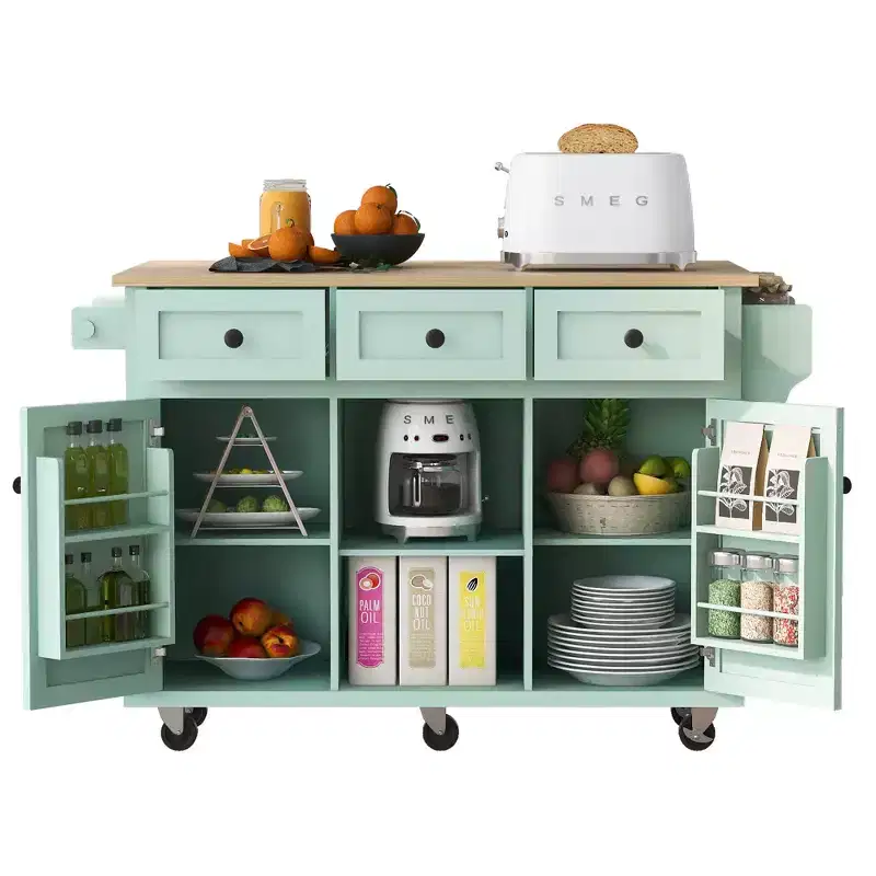 Whisen Modern Kitchen Island with Spice Rack and Towel Holder