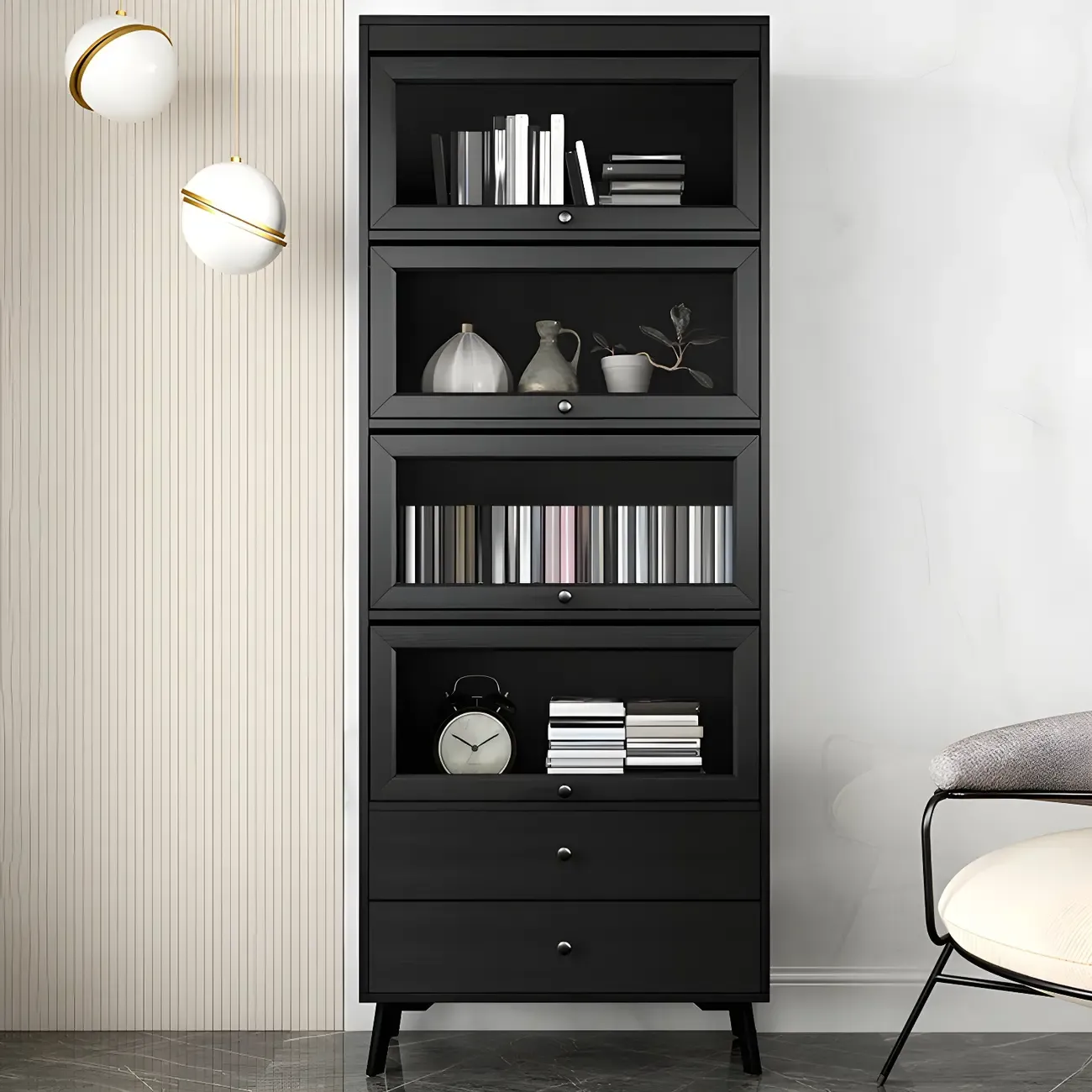 Modern Wooden Closed Back Bookcase with Doors