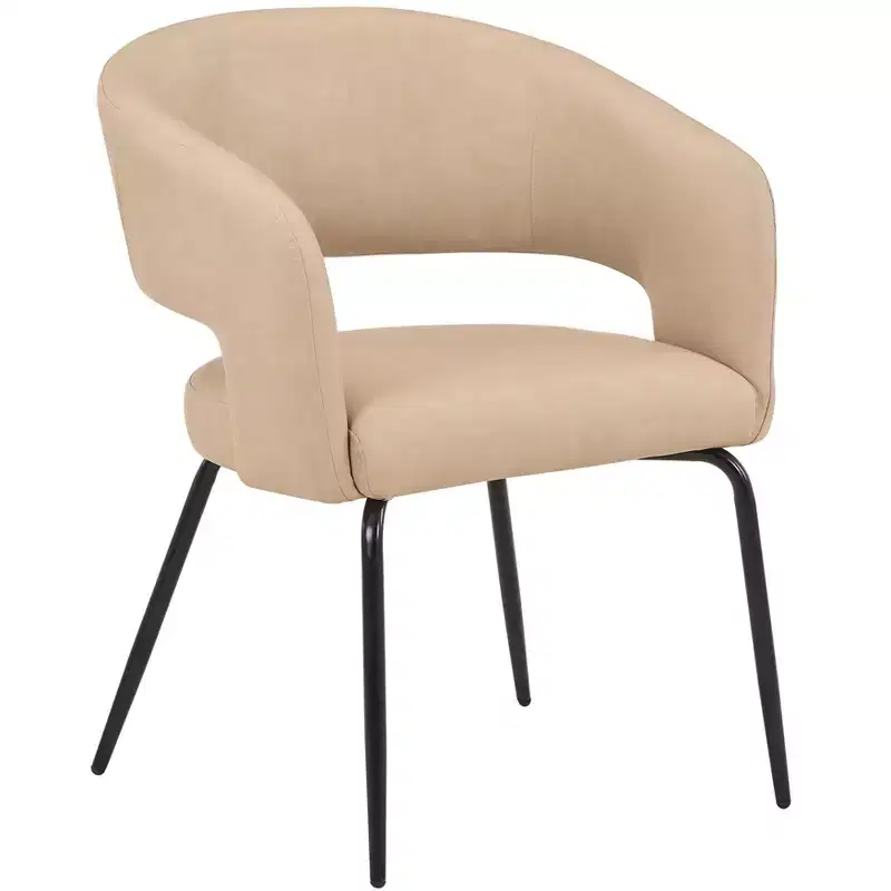 LeisureMod Dining Chair Upholstered in Velvet/Leather with Open Curved Backrest and Powder-Coated Iron Legs Gavin Collection Set of 2