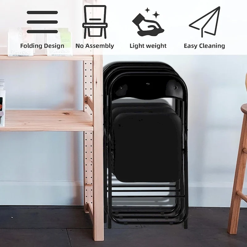 4 Folding Chairs with Cushion, with Non-Slip Feet Pads