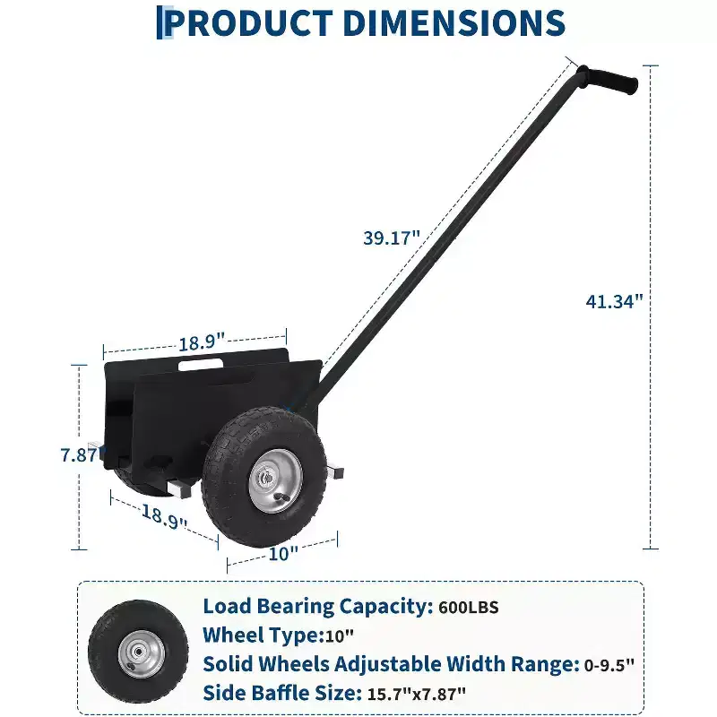 Heavy Duty Panel Dolly with Extended Handle  660 lbs Load  10 Durable Rubber Wheels  Efficient Sheetrock Transport  Drywall & Slab Moving Cart