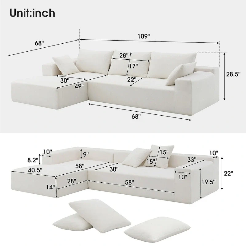 109*68  L-Shape Modular Sectional Living Room Sofa Set Couch Upholstered Sleeper Sofa Free Combination