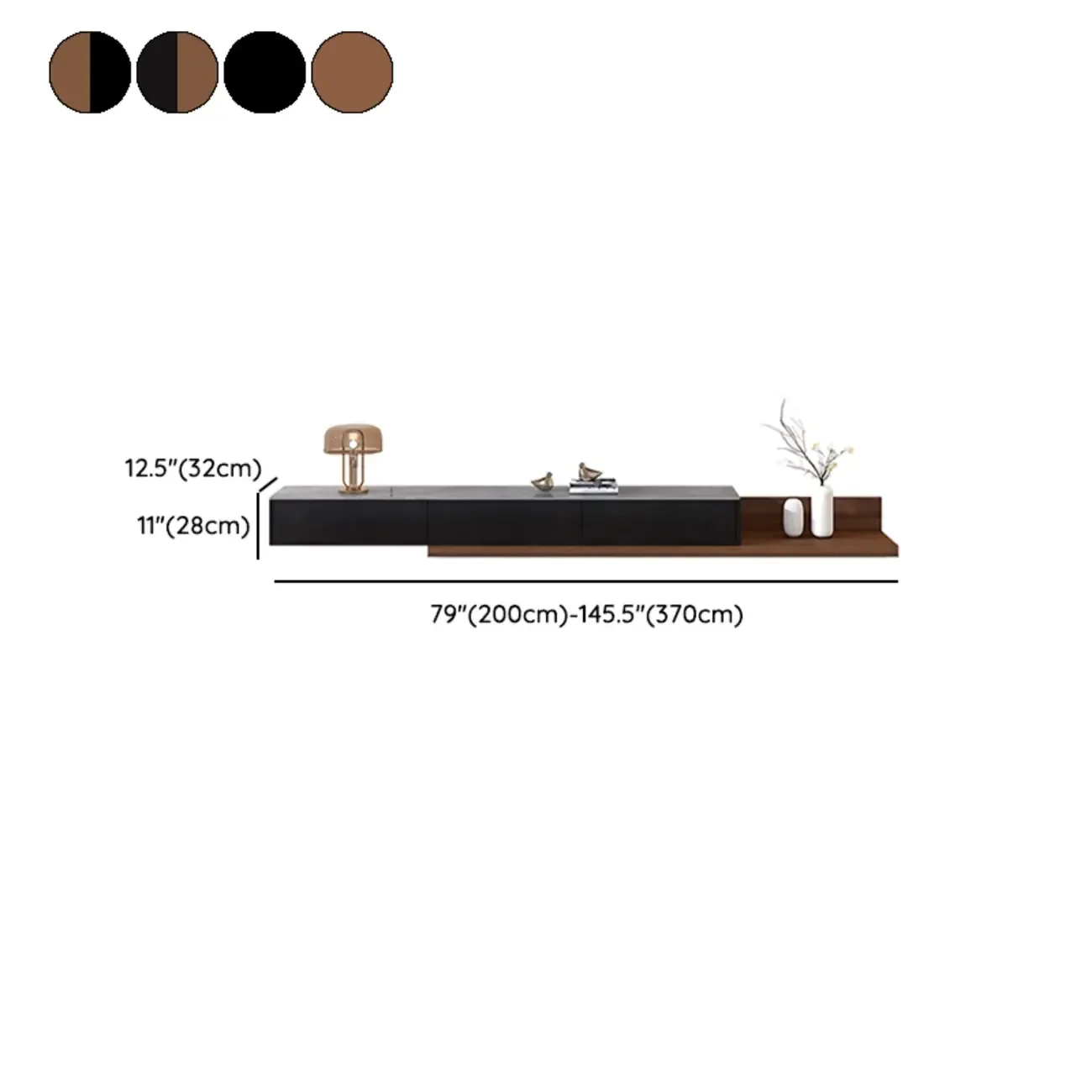 71 Walnut-Black Modern Stone TV Console with Drawers