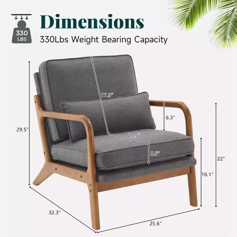 Karl Home 2Pcs Mid Century Solid Wood Accent Chair Upholstered Armchair with an Extra Pillow