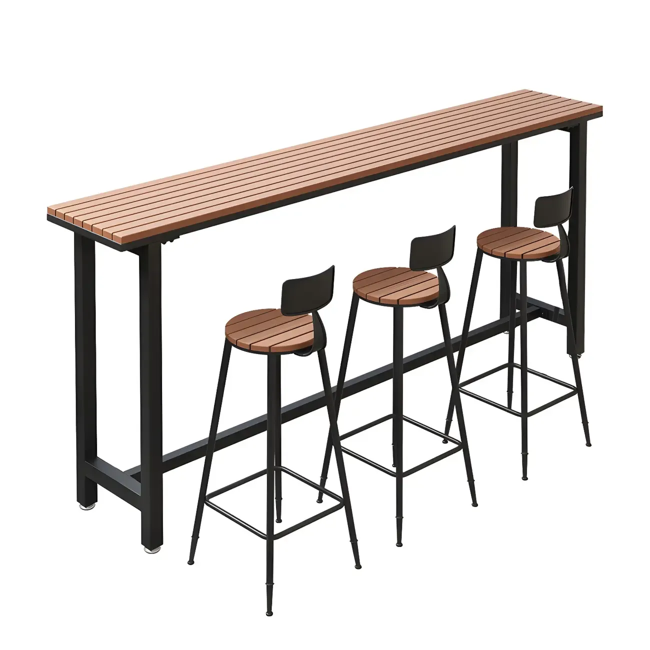 Rectangular Brown Tall Wood Bar Table Metal Base