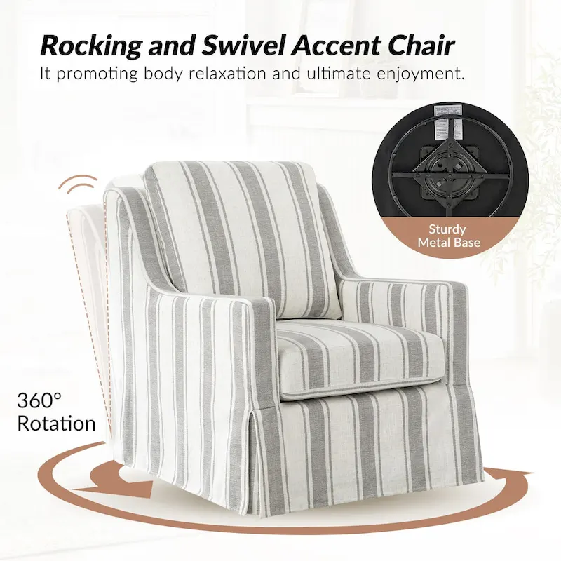 Stan Farmhouse Slipcover Rocking Swivel Chair by HULALA HOME