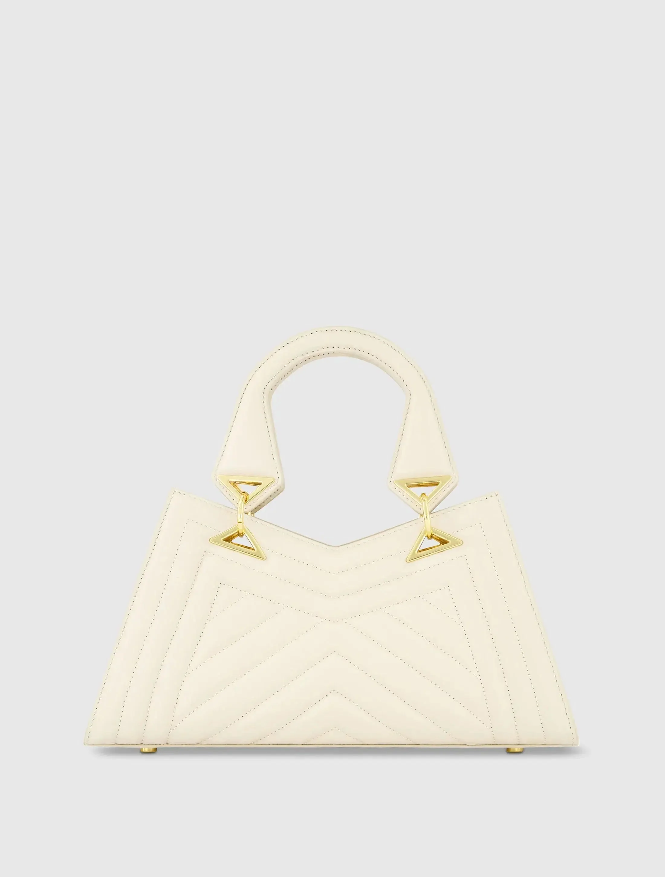 White Quilted Napa Leather Angular Handbag