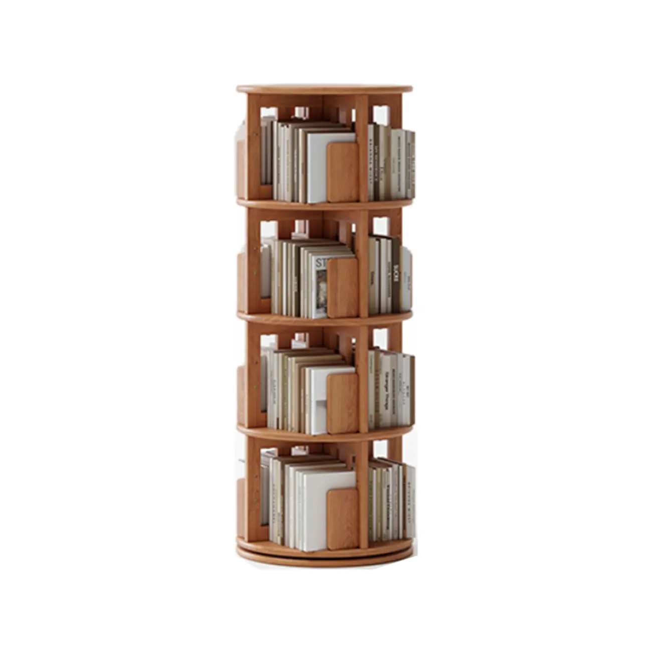 Narrow Cherry Wood Vertical 6 Shelf Rotating Bookshelf