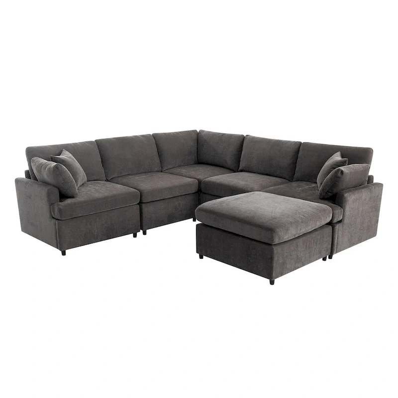 100.4 Spacious U-Shape 6 Seater Sectional Sofa with Removable Ottomans and Pillow, Flexible Configuration