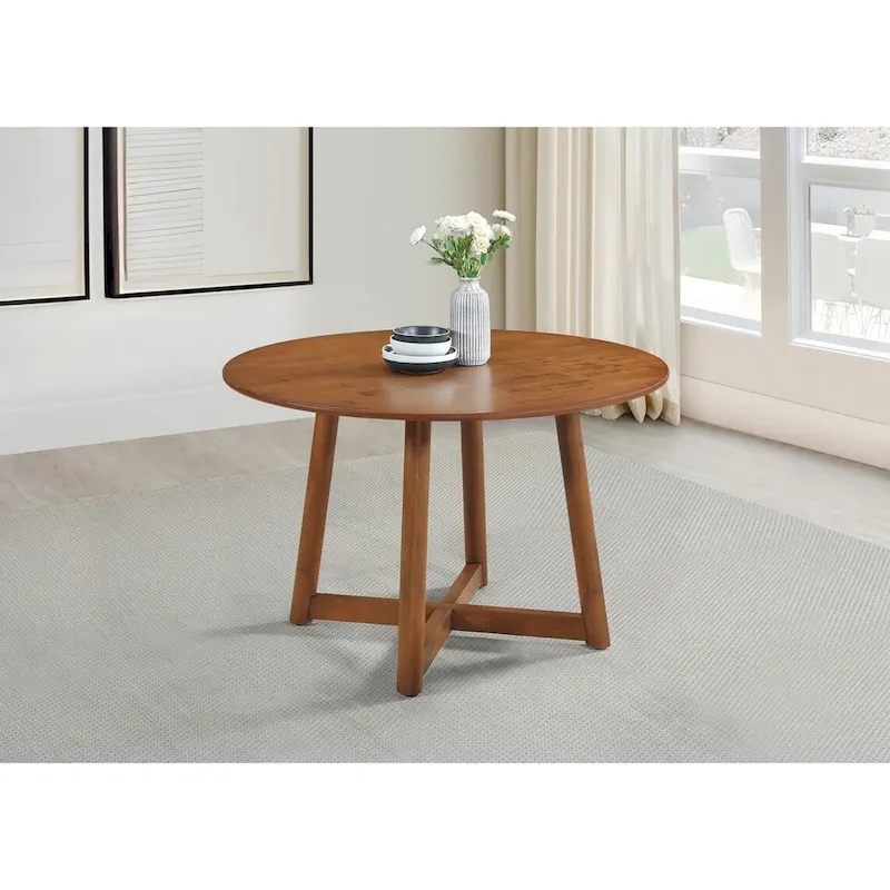 Round Walnut Wood Dining Table