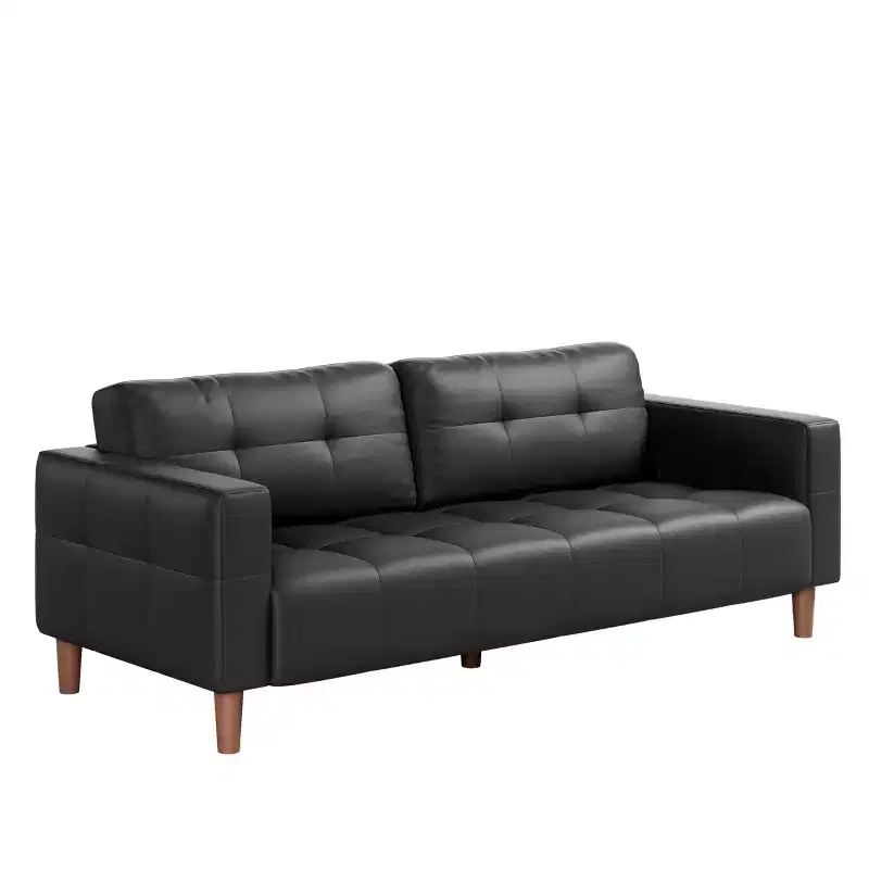 Modern 3-Seater Sofa and 2 Removable Back Cushions for Living Room,Faux Leather Sofa Couch with Spring Cushion, Easy Assembly for Small Spaces