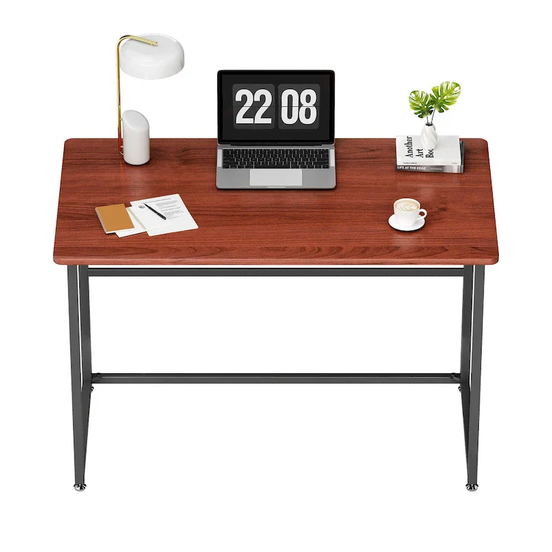 Brown Folding Desk with Metal Frame - 43 Inch - No Assembly