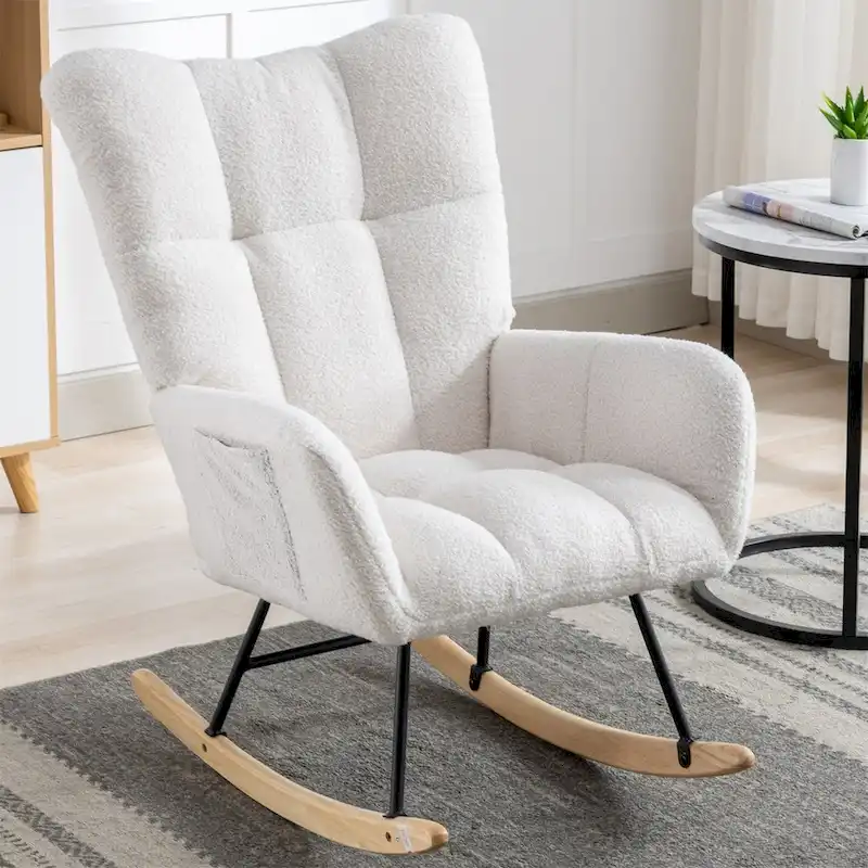 Upholstered Glider Rocking Chair – Velvet, High Backrest, Single Seat | Turmeric / Blue / Pink / Brown / Green / Yellow / Black / White & More
