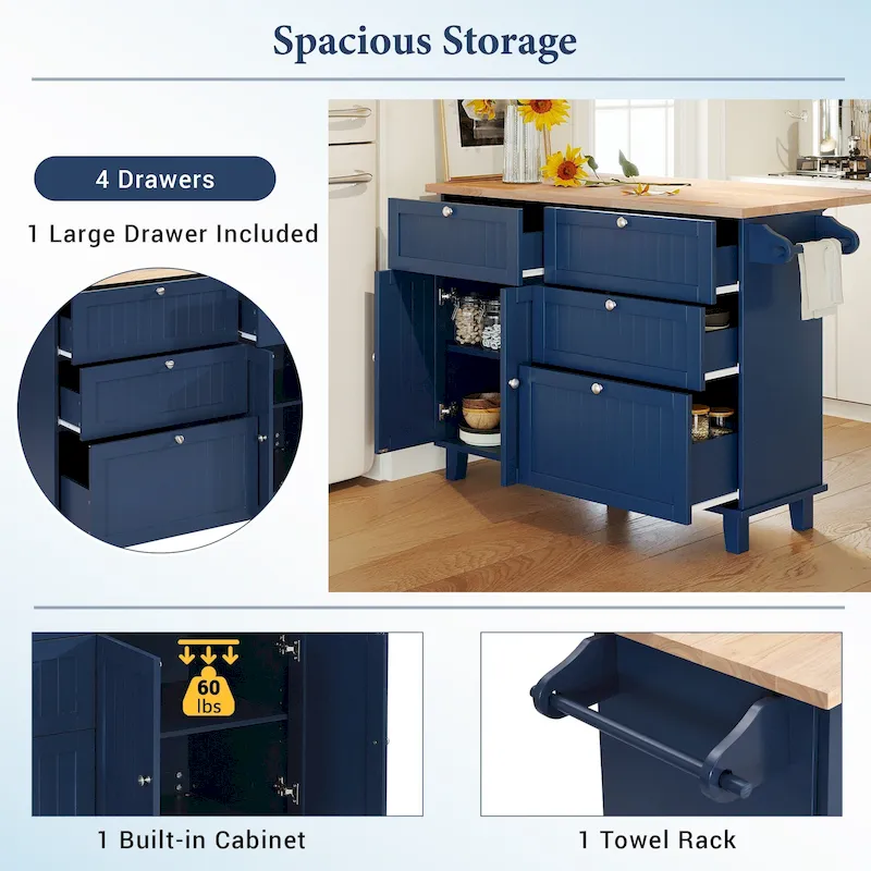 Topmax Farmhouse Kitchen Island Set With Drop Leaf And 2 Seatings