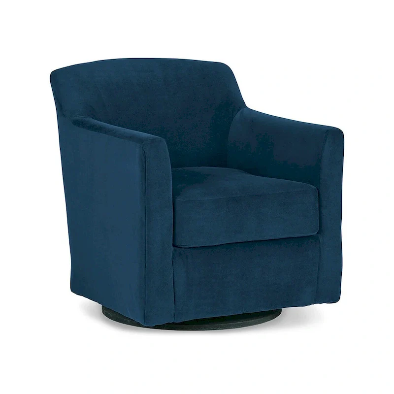 Blue Velvet Swivel Accent Chair, Single Seat, Shelter Arms, Black Wood Base