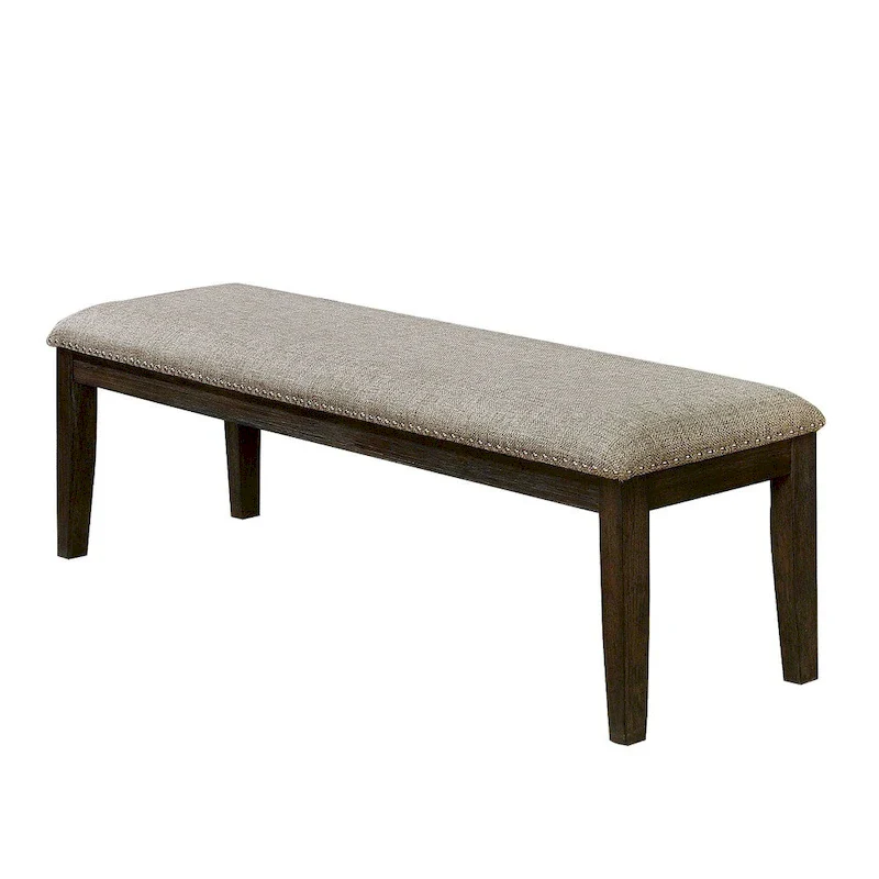 Gray Fabric Upholstered 2-Seat Bench with Nailhead Trim