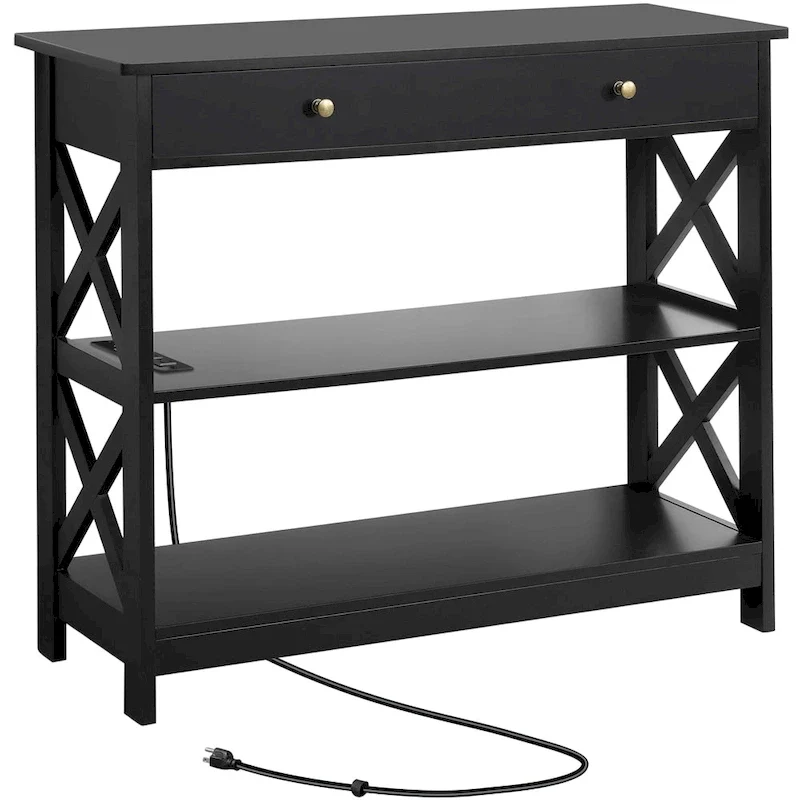 Wooden Console Table with Power Outlet Entryway Table