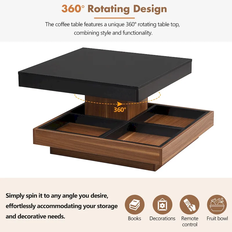 Modern Square Rotating Coffee Table