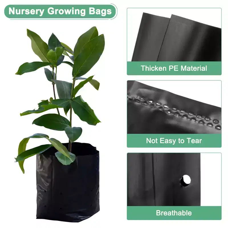 Unique Bargains Thicken Plastic Gardening Seed Plant Bags Nursery Growing Bags Black 200 Pcs