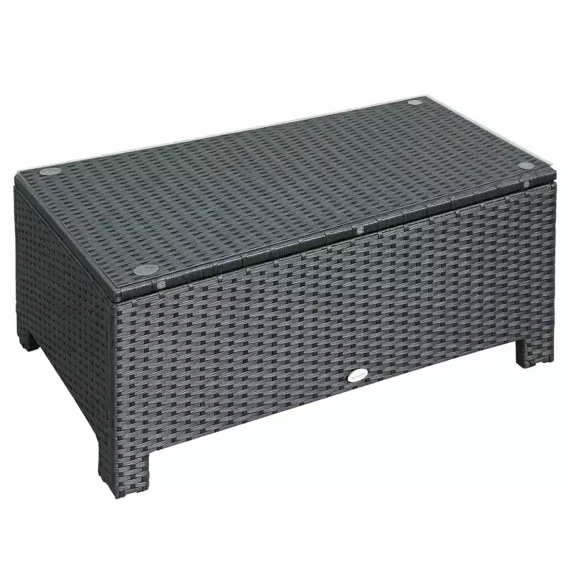 Patio Coffee Table, Large Side Table, Hand-Woven PE Rattan, Weather Resistant Wicker