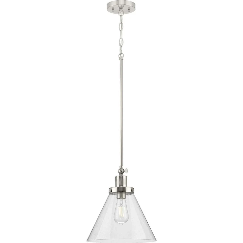 Hinton Collection 1-Light Seeded Glass Brushed Nickel Pendant Light - 12 in x 12 in x 12.5 in