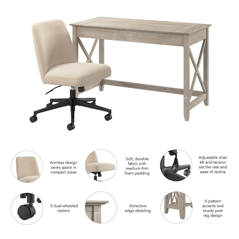 Bush Furniture Key West 48W x 24D Writing Desk and Chair Set