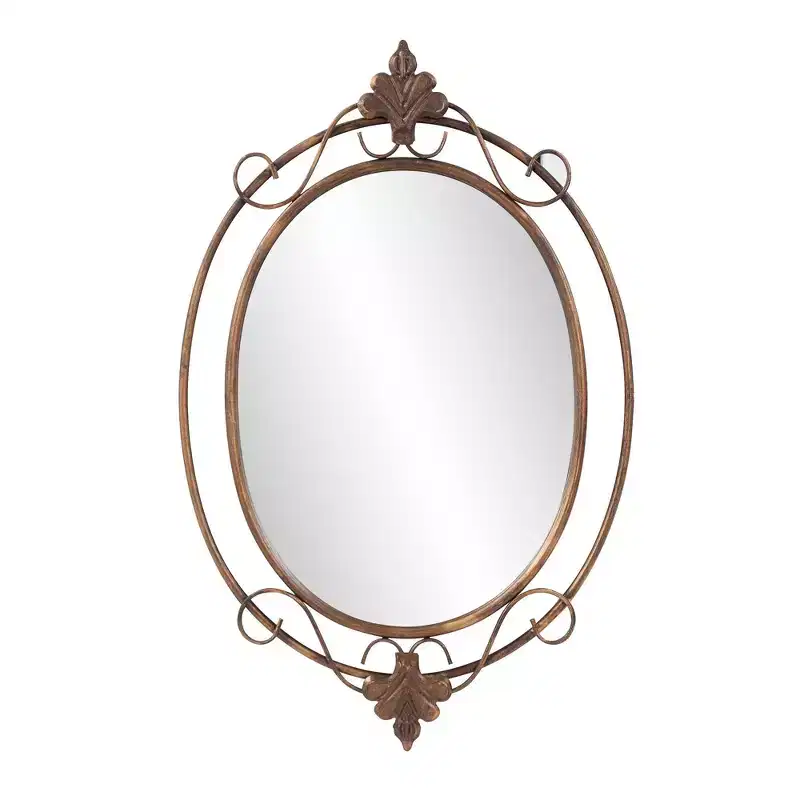 Howard Elliott 33"x21" Decorative Wall and Accent Mirror with Vintage Oval Metal Frame: Antique Gold, No Assembly Required