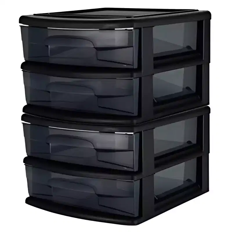 Homz 2 Pack Storage Cart, Medium 2 Drawer Plastic Container for Home and Office Organization, Black Frame with Smoke Tint Drawers