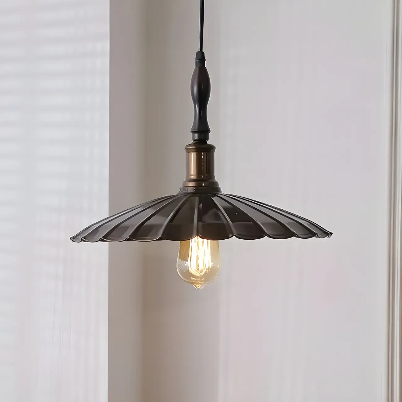 Brown Iron Fluted Cone Round Pendant Light