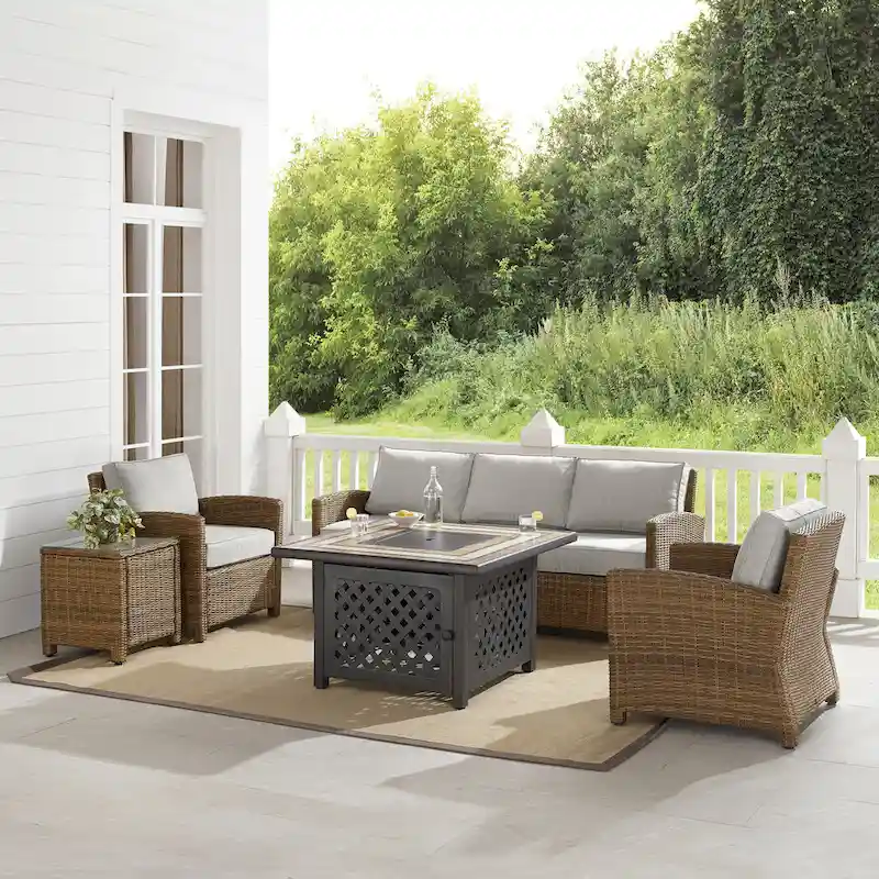 Crosley Bradenton 5Pc Outdoor Wicker Sofa Set W/Fire Table
