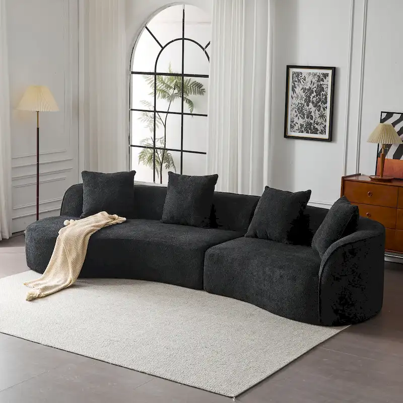 Beige Curved Sectional Sofa - 5 Seater