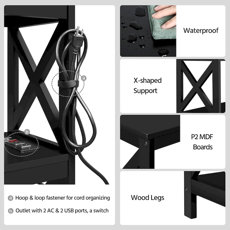 Yaheetech 3-Tier Wooden Console Table with Power Outlet Sofa Side Table