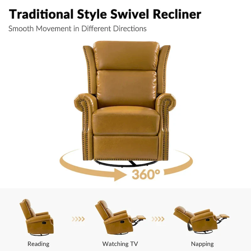 Viviana Traditional Genuine Leather Manual Swivel Glider Recliner by HULALA HOME