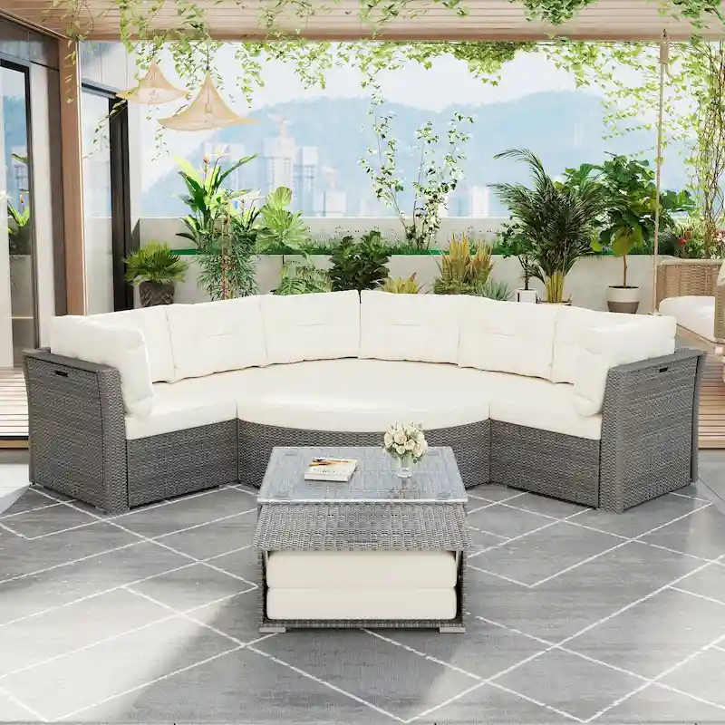 Patio Furniture Set Outdoor Furniture Daybed Rattan Sectional Furniture Set Patio Seating Group With Cushions and Center Table