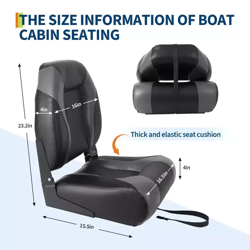 Boat Seats 2 Packs, Folding High Back Fishing Waterproof Pontoon Boat Seat, Boat Chairs with Stainless Steel Screws, Thickened Cushion