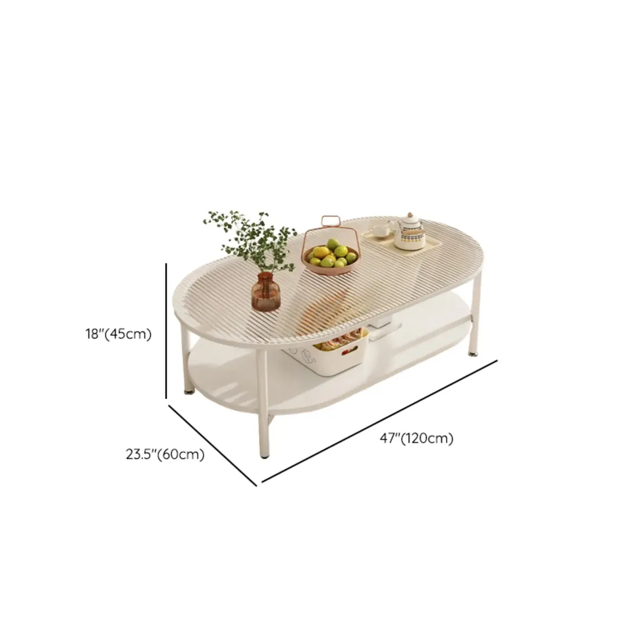 Modern White Rectangle Glass Coffee Table with Shelf